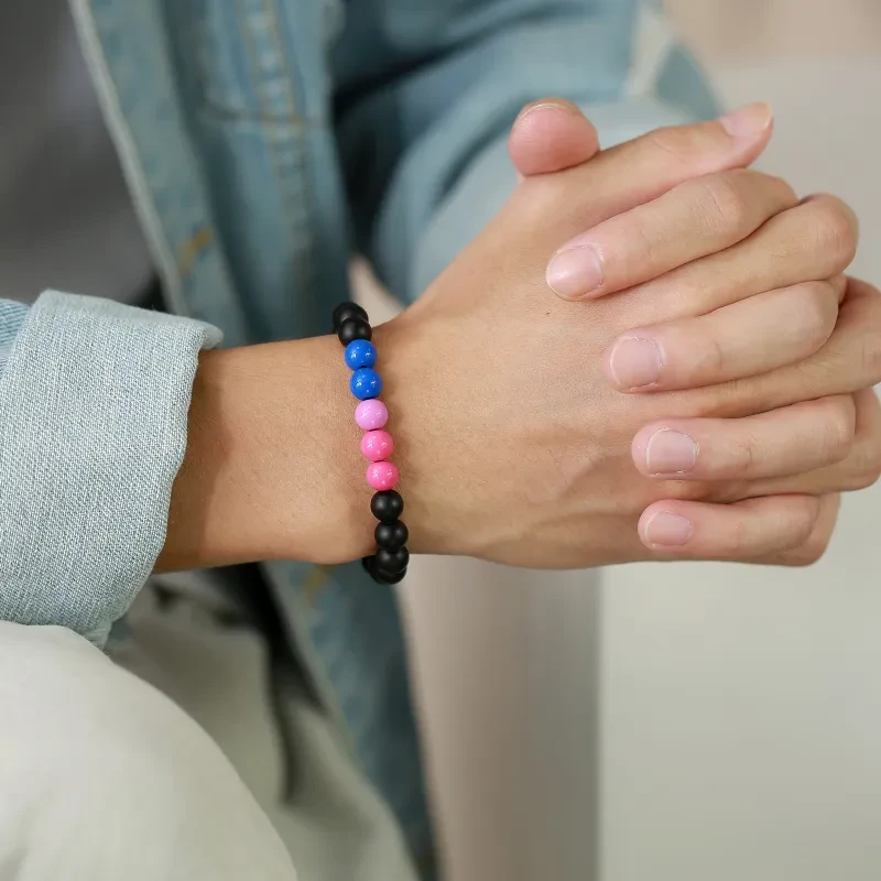Acrylic Black Agate Beaded Bracelet - Friendship Bracelet for Men and Women, Stylish Unisex Jewelry