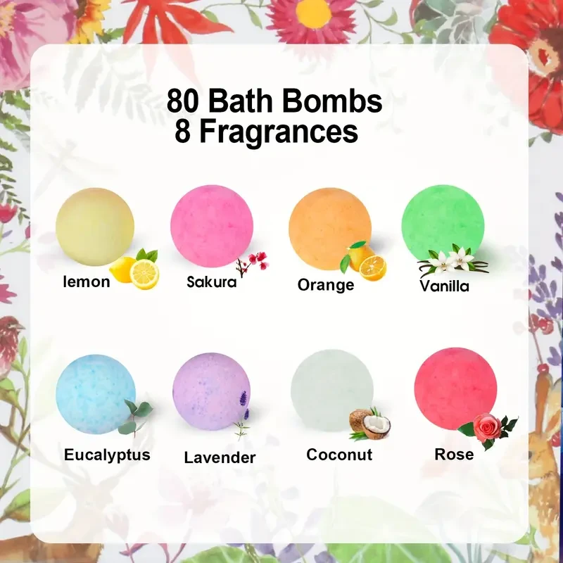 Lavender Bliss 80pcs Bath Bomb Gift Set for Women