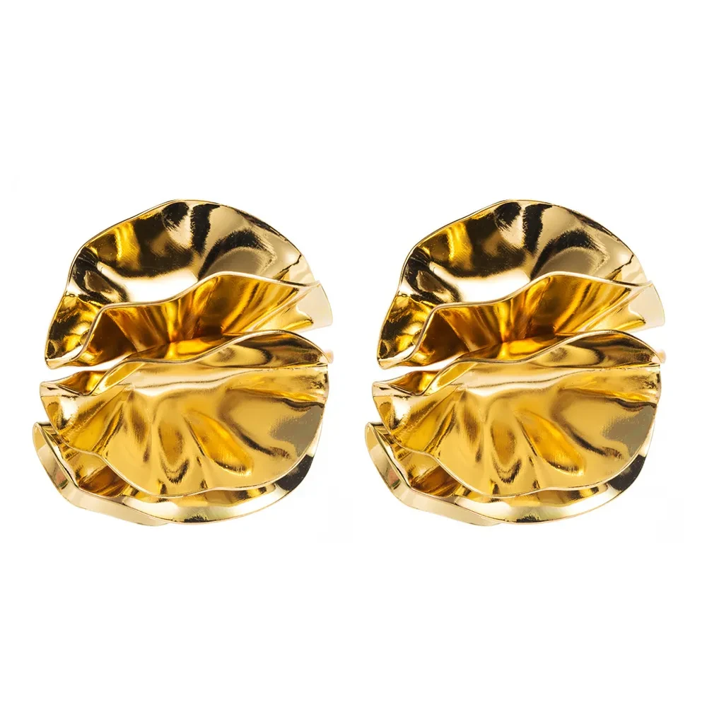 Metal Petal Flower Stud Earrings