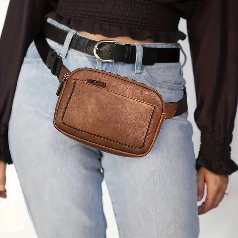 Stylish PU Leather Crossbody Waist Bag - Durable & Ultra-Lightweight with Quick-Adjust Strap for Outdoor Sports, Fitness, Hiking, Running, and Travel