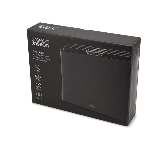 Folio Steel 4-piece chopping board set  Carbon Black  - Joseph Joseph