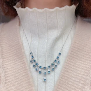 Natural Blue Topaz Necklace Women Fashion