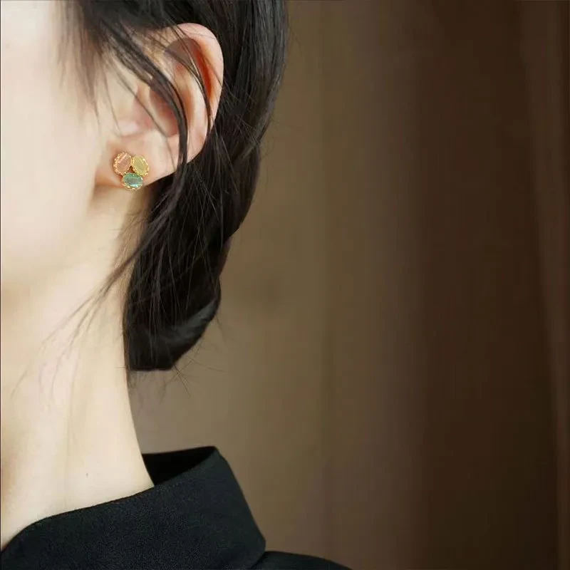 Three Colors Opal Earrings 925 Silver Stud Earrings