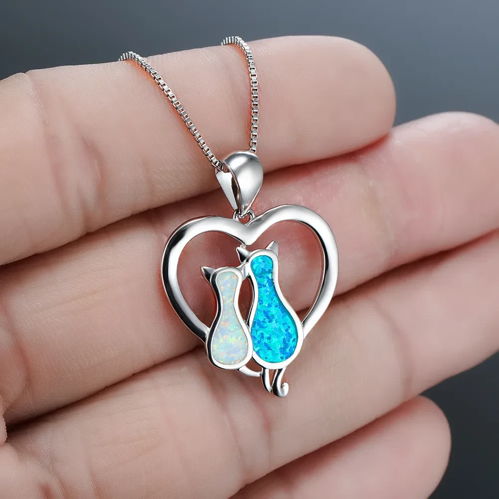 Japanese Cute Cat Opal Pendant Necklace