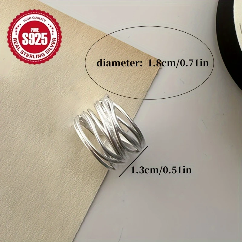 Luxury 925 Sterling Silver Matte Wide Band Cuff Ring | Adjustable Open Design | Elegant Anti-Tarnish Jewelry for Daily Wear & Gifting