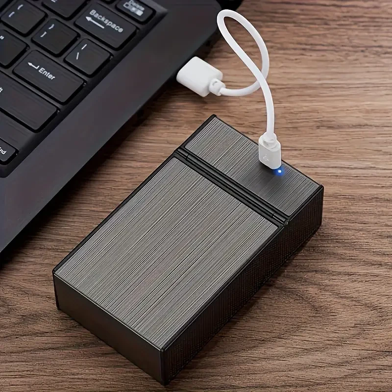 2-In-1 USB Rechargeable Lighter & Cigarette Case - Stylish Mens 20-Cigarette Holder, Moisture-Proof & Durable