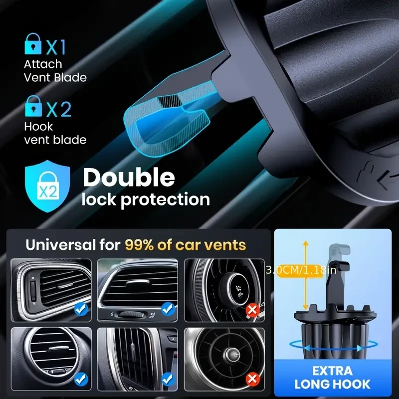 Car Phone Holder Mount - TOPK 360 Rotation Phone Mount with Hook Clip for Car Air Vent