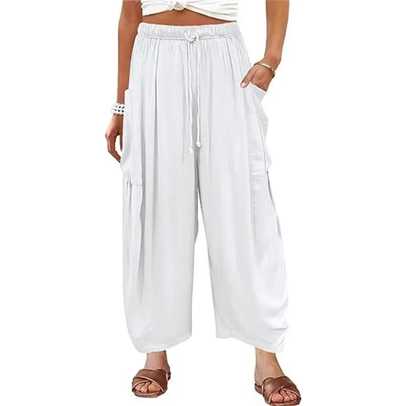 Summer Wide Leg Pleated Pants Women's Clothing