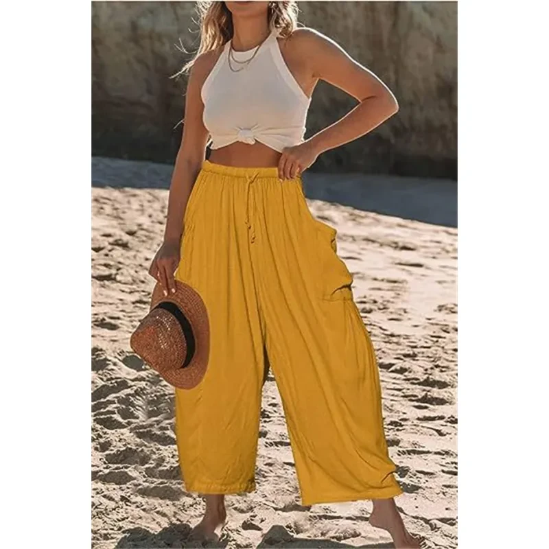 Summer Wide Leg Pleated Pants Women's Clothing