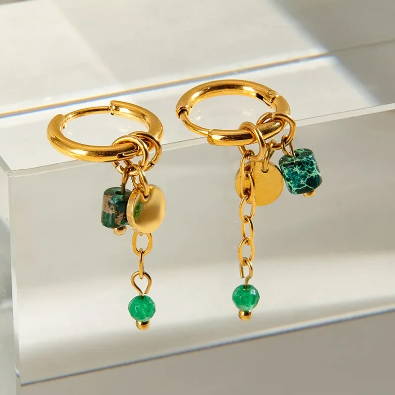 Natural Stone Ear Clip Light Luxury Advanced Titanium Steel Earrings