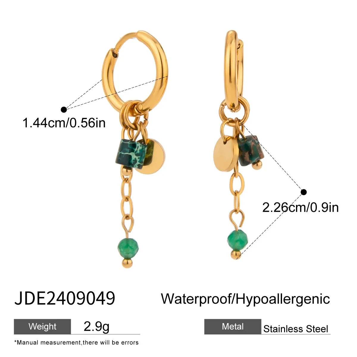 Natural Stone Ear Clip Light Luxury Advanced Titanium Steel Earrings