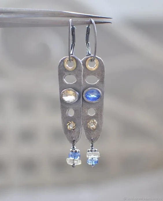 Moonstone Two-tone Long Bar Earrings