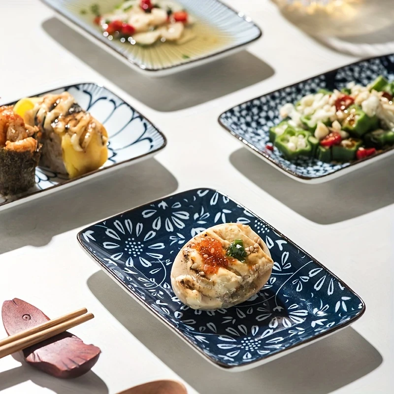 4pcs Set of Microwave Safe Boho Ceramic Sushi & Dessert Plates