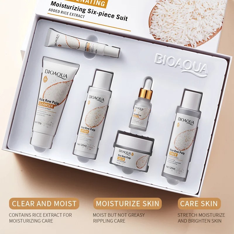 BIOAOUA Original Milk Series Six-Piece Face Care Set  Hydrating Cleanser, Toner, Serum