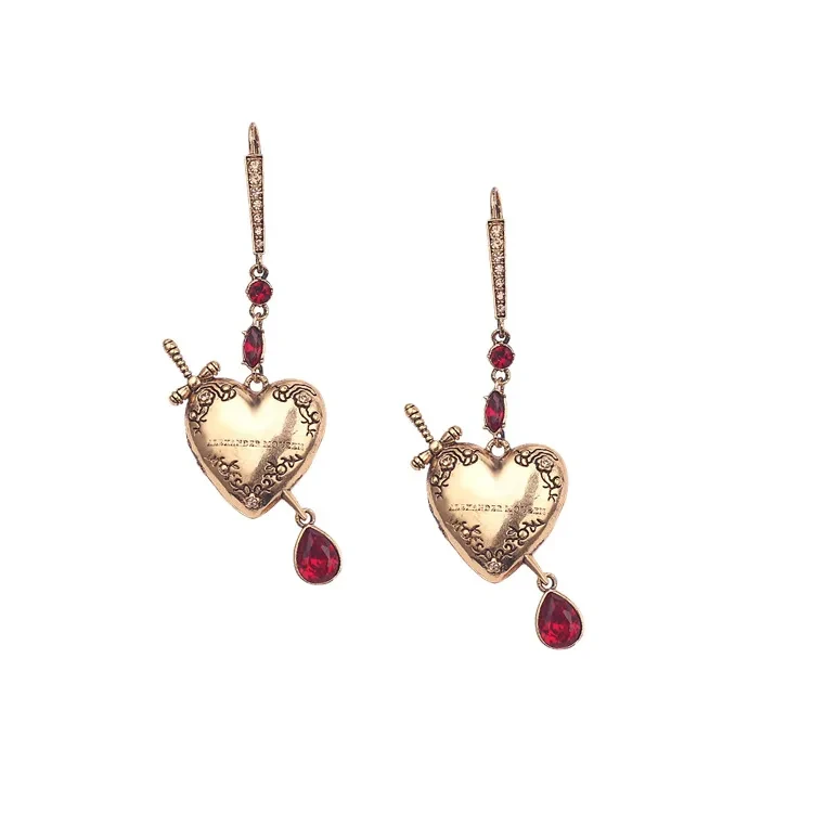 Bohemian Style Maijia Zircon Inlaid Diamond Stone Through Heart Vintage Earrings