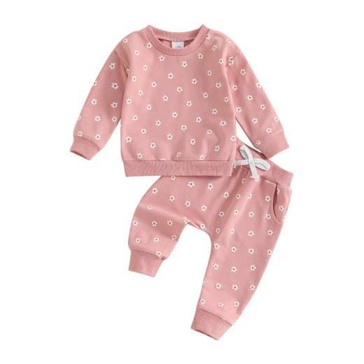 Flower Full Printed Long Sleeve Top And Trousers Suit