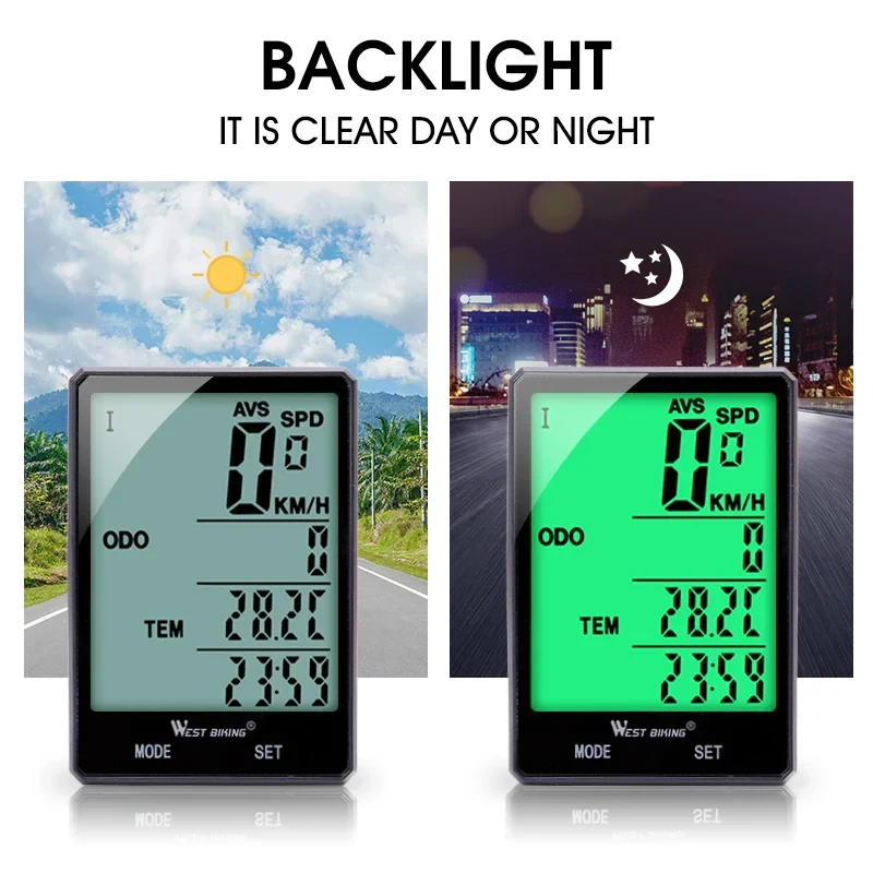 WEST BIKING Cycling Speedometer Digital Waterproof Bike Odometer, Wireless and Wired 20 Functions