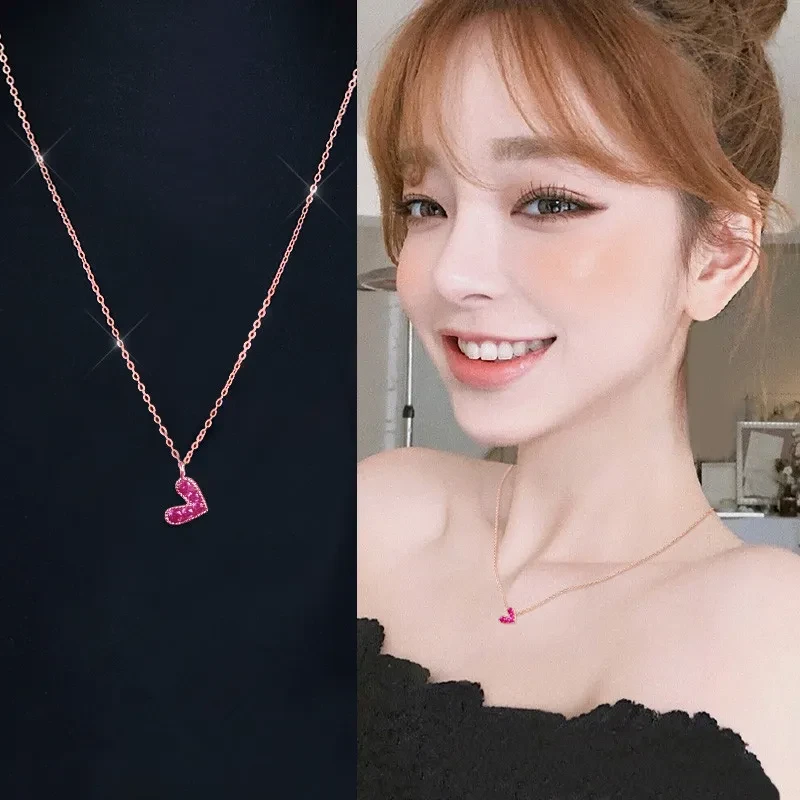 Pink Heart Pendant Temperament Wild Rose Gold Clavicle Chain