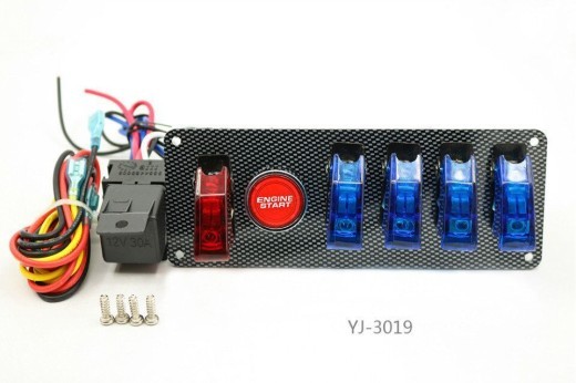 Carbon Fiber Panel 12V Racing Ignition 4 Blue