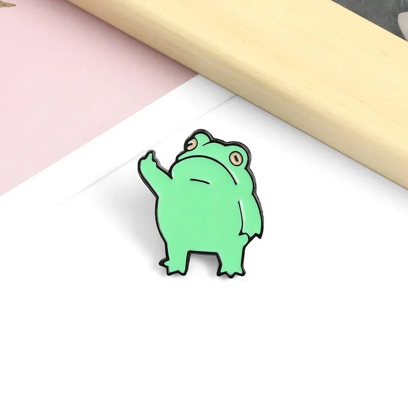 Cartoon Funny Creative Vertical Middle Finger Frog Alloy Brooch, Drip Paint Enamel Middle Finger Frog Brooch Accessories