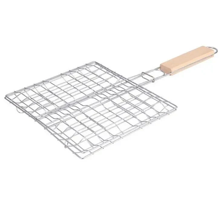 Stainless Steel Outdoor Grill Wooden Handle Square