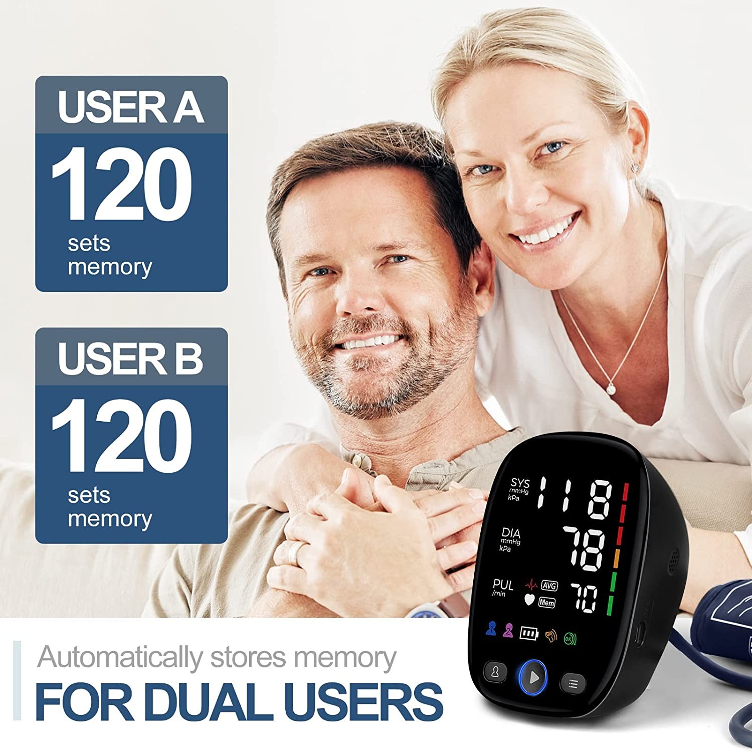 Kingclinic Blood Pressure Monitor - Upper Arm Automatic BP Cuff Machine with LED Display