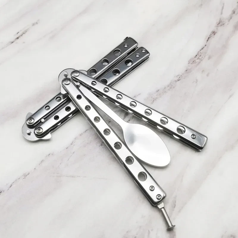 Stainless Steel Practice Butterfly Knife Folding End Blade