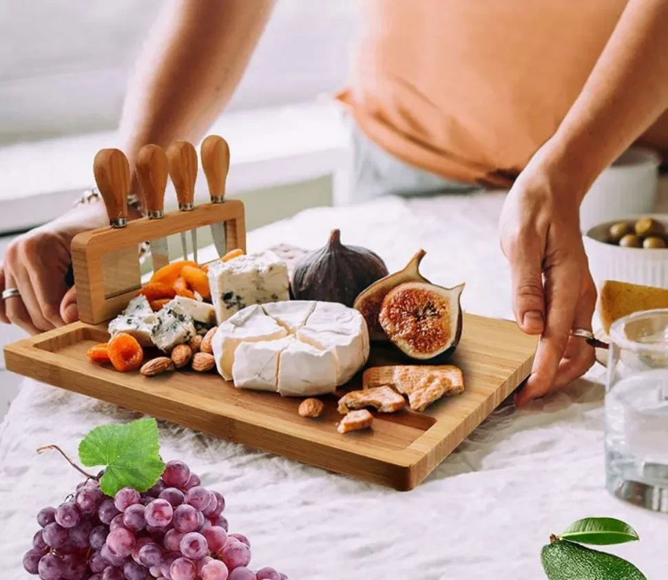 Bamboo Cut Board Cheese Fork Set