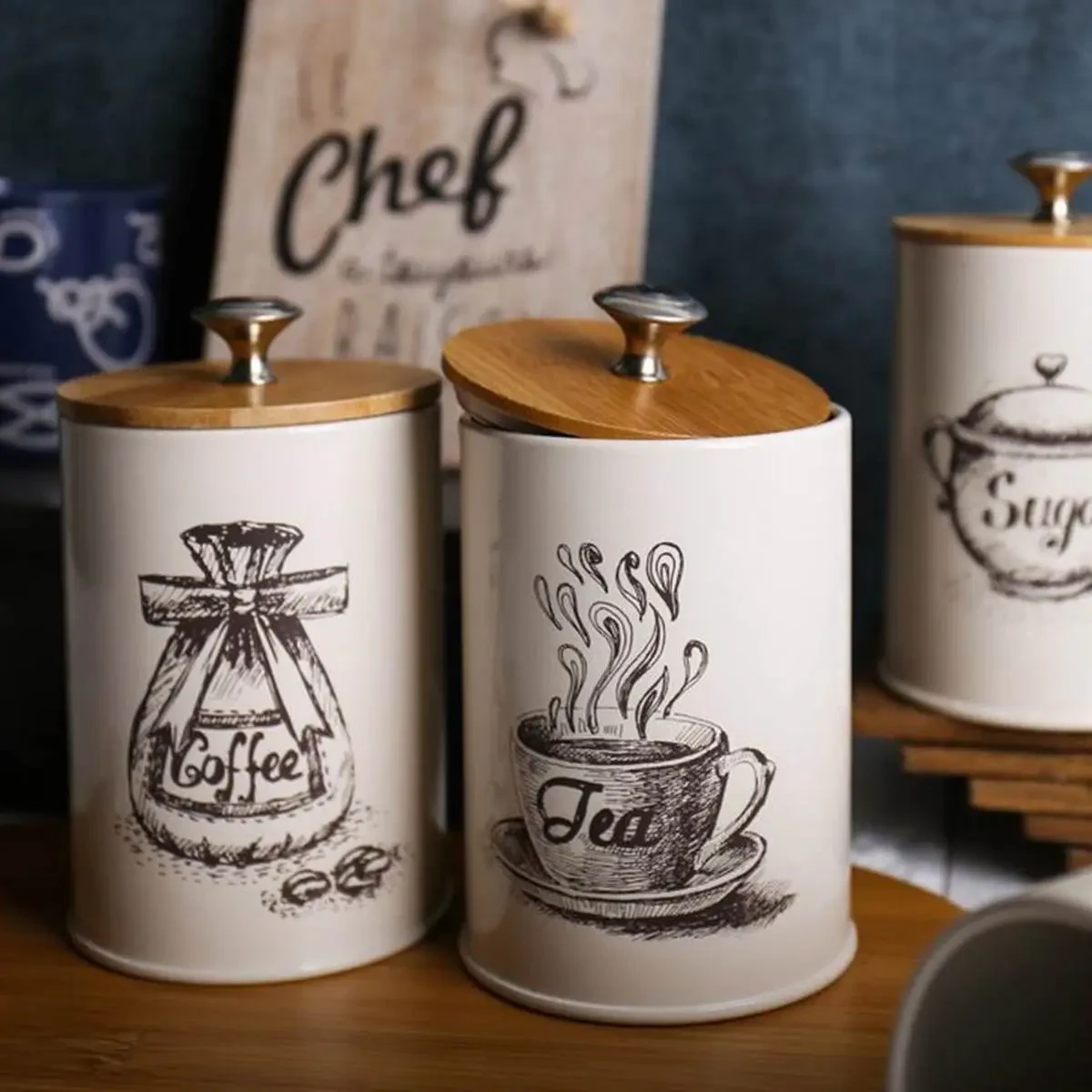 Tea, Coffee, and Sugar Canisters