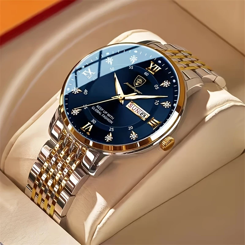 Men's Stylish Quartz Watch Elegant Dual-Tone Stainless Steel Bracelet, Ultra-Thin Mirror, Mineral Reinforced Glass, Butterfly Buckle, Perfect for Casual & Formal Wear