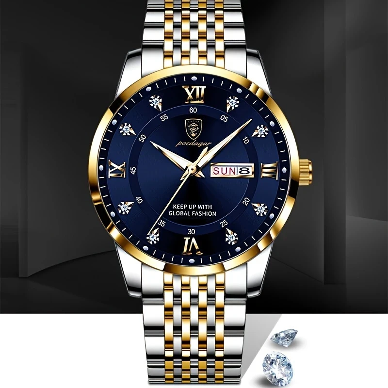 Men's Stylish Quartz Watch Elegant Dual-Tone Stainless Steel Bracelet, Ultra-Thin Mirror, Mineral Reinforced Glass, Butterfly Buckle, Perfect for Casual & Formal Wear