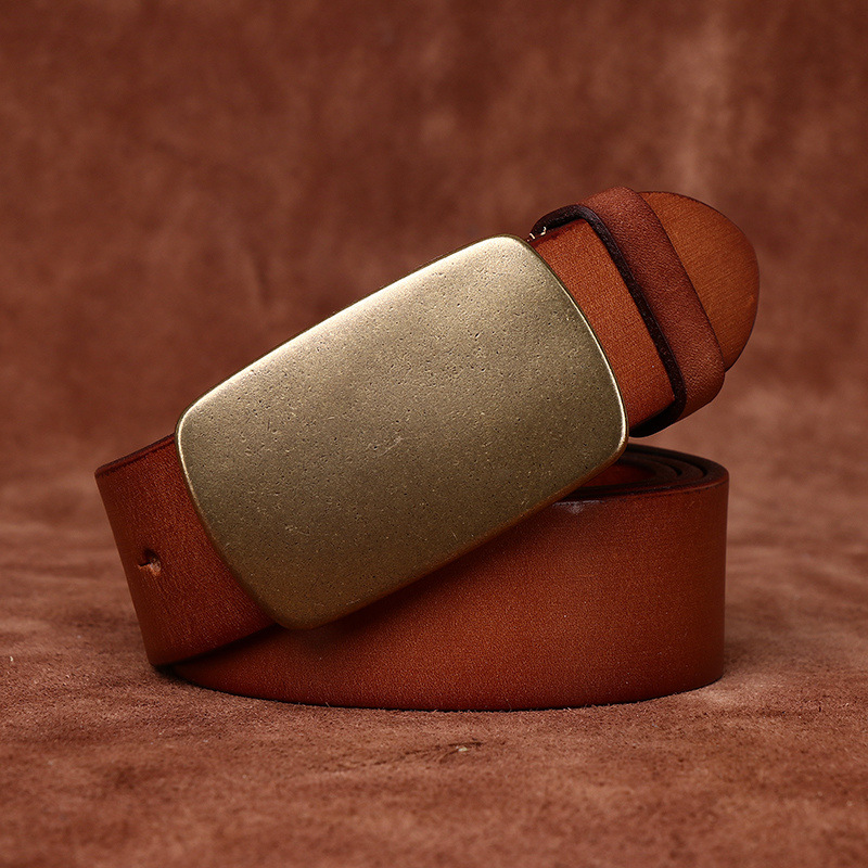 Wide Top Layer Smooth Buckle Retro Frosted Belt
