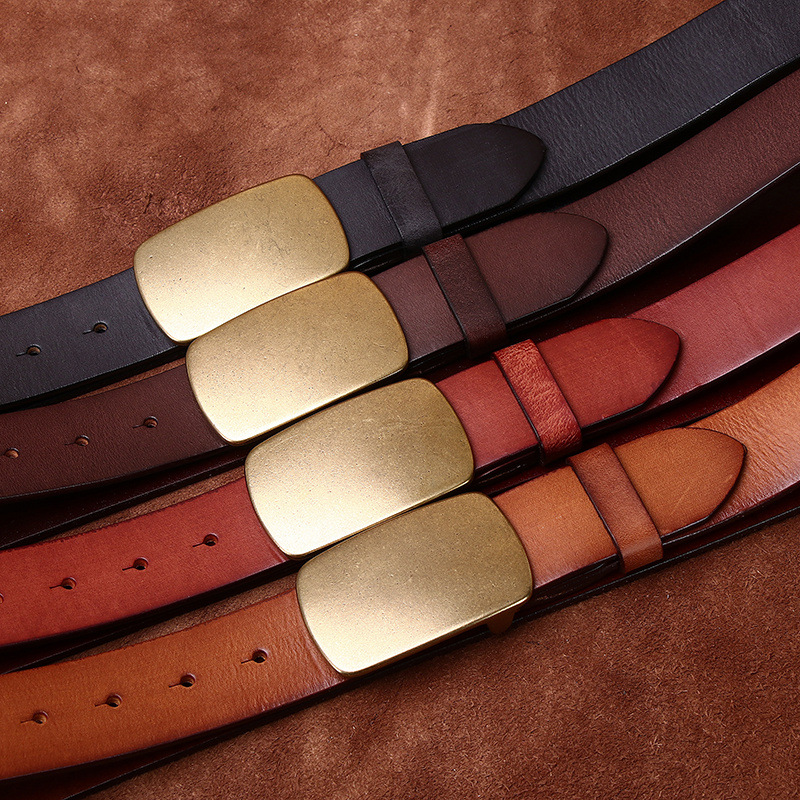 Wide Top Layer Smooth Buckle Retro Frosted Belt