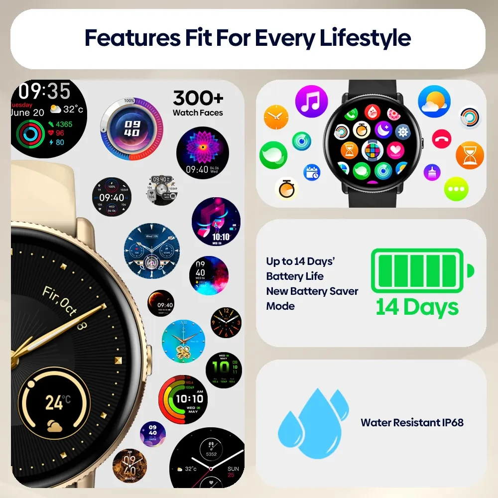 Fitness Sports Display 316L Stainless Steel Women's Smart Watch