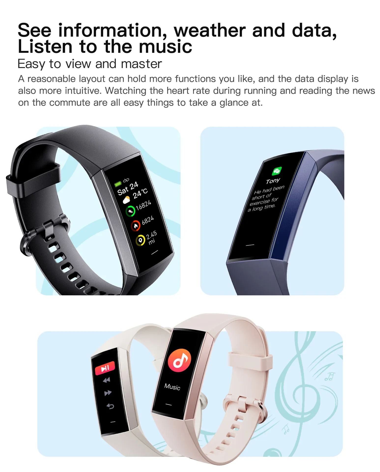 C80 Smart AMOLED Screen Power Heart Rate Blood Oxygen Monitoring Bracelet