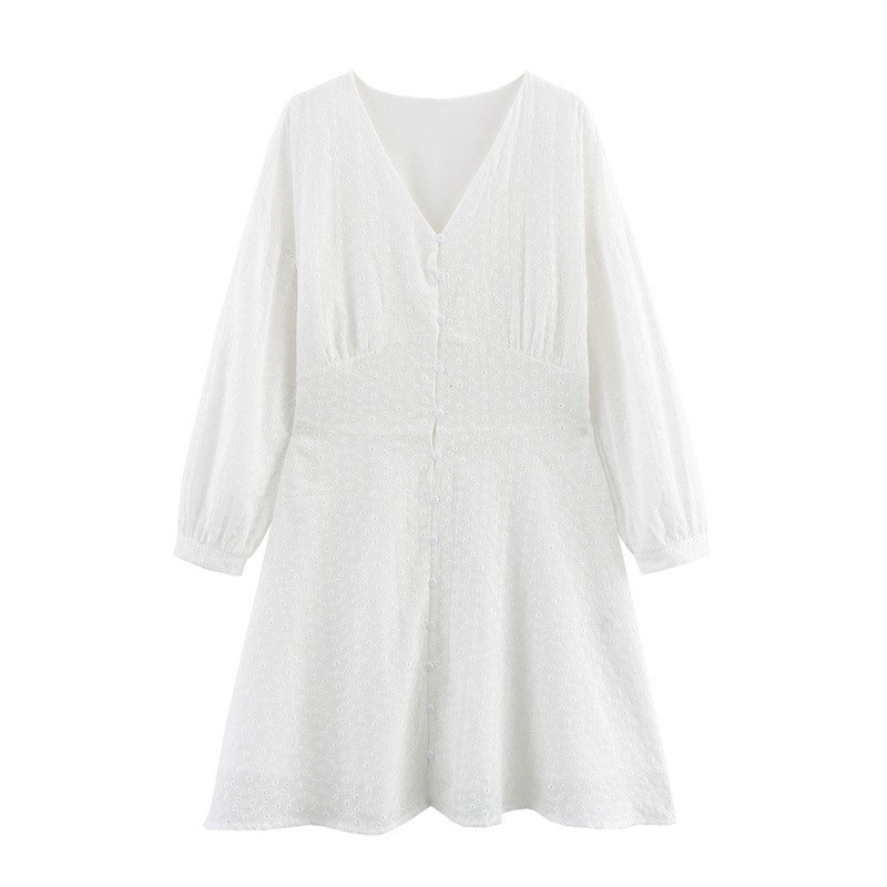 Fashion European And American Style Women's Hollow Embroidery Mini Dress
