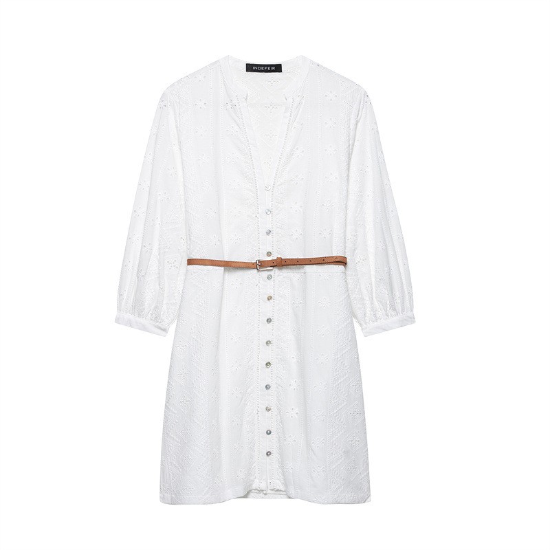 Solid Color Hollow Embroidery Mini Dress