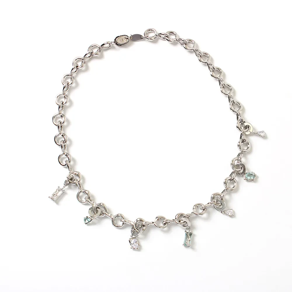 Fashion Crystal Necklace Personality Square Diamond Geometric Necklace
