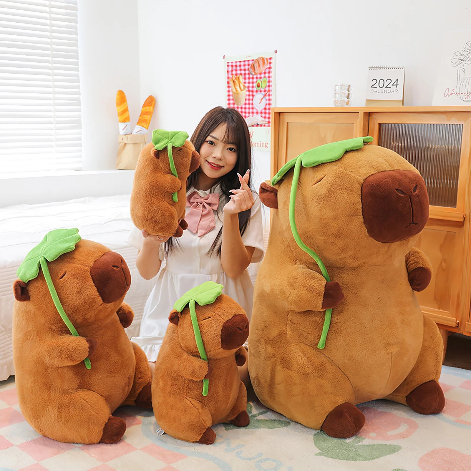 Cartoon Lotus Leaf Capybara Plush Toy