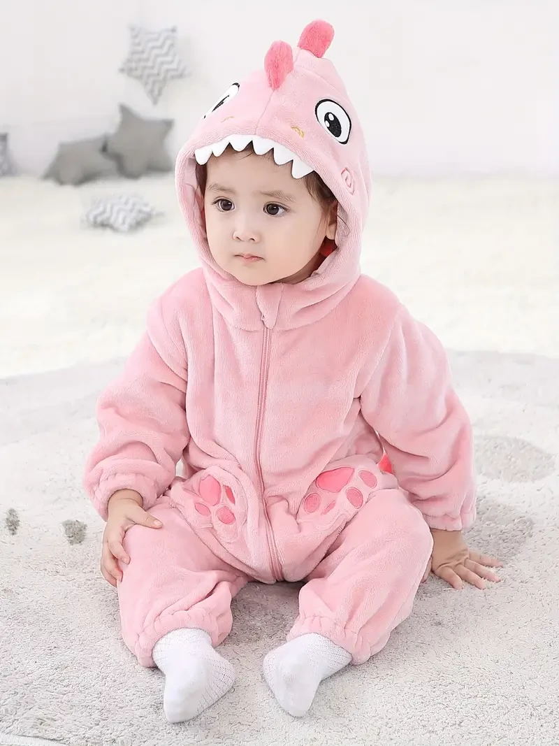 Little Baby Cute Cartoon Dinosaur Long Sleeve Hooded Romper