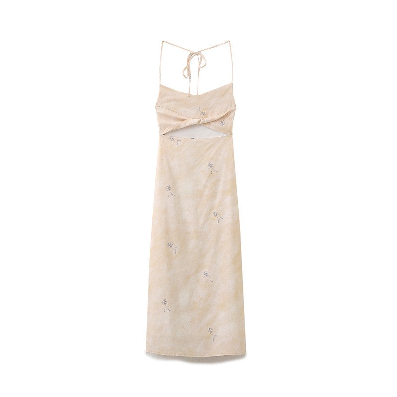 European And American Style Silk Satin Texture Printing Dress