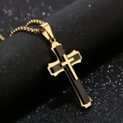 1pc Italian Crafted 925 Sterling Silver Cross Pendant, 18K Gold Plated, Fashion Jewelry for Men, Diamond-Cut, Gift Box Included, Ideal for Couples & Festivals