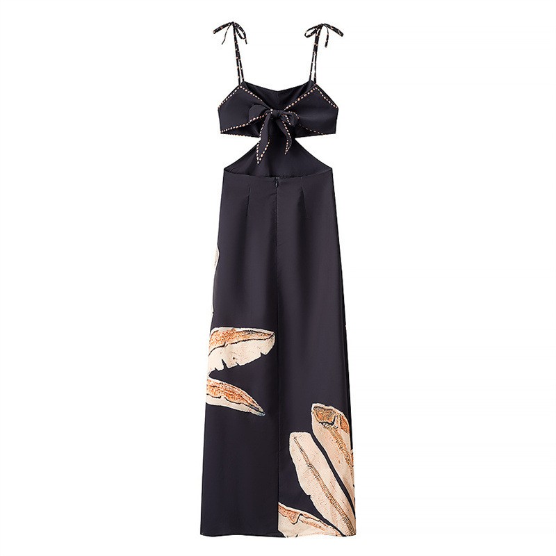 Slim-fit Black Midriff Outfit Backless Suspender Dress