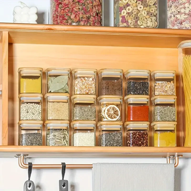 Set of 12 Glass Storage Jars with Bamboo Lids