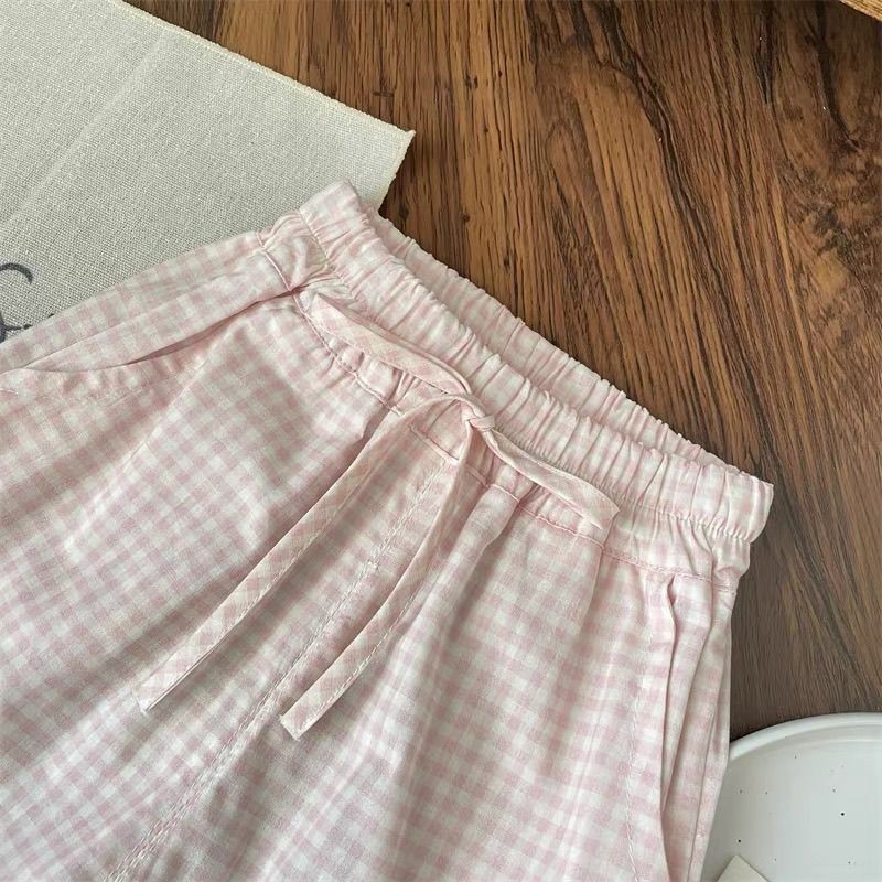 Sweet Plaid Flared Wide Leg Pants Ruffled Two-piece Set