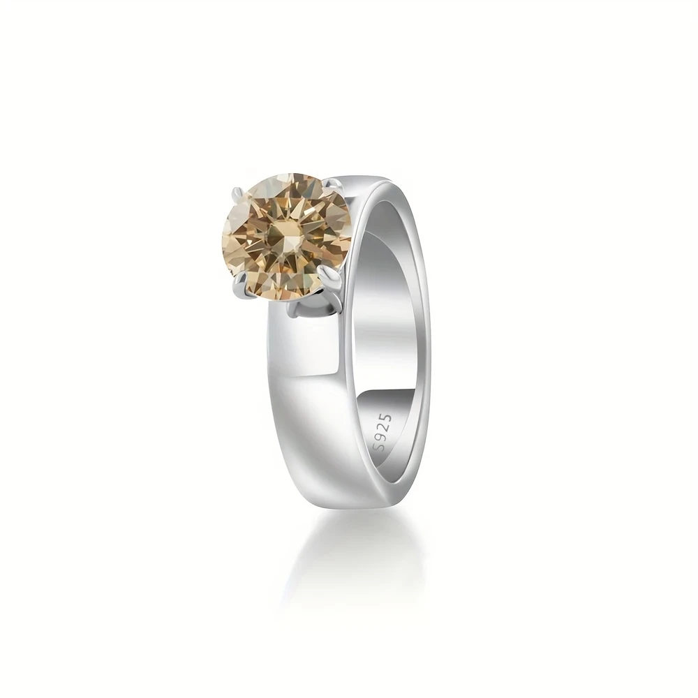 Elegant 925 Silver Women's Engagement Ring with 2ct Colorless Moissanite - Rhodium-Plated Band, Perfect for Weddings, Anniversaries, and Special Occasions