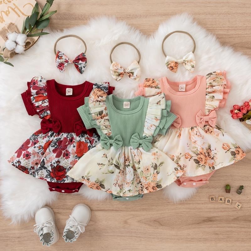 Summer Sunken Stripe Rompers Jumpsuit Baby's Gown