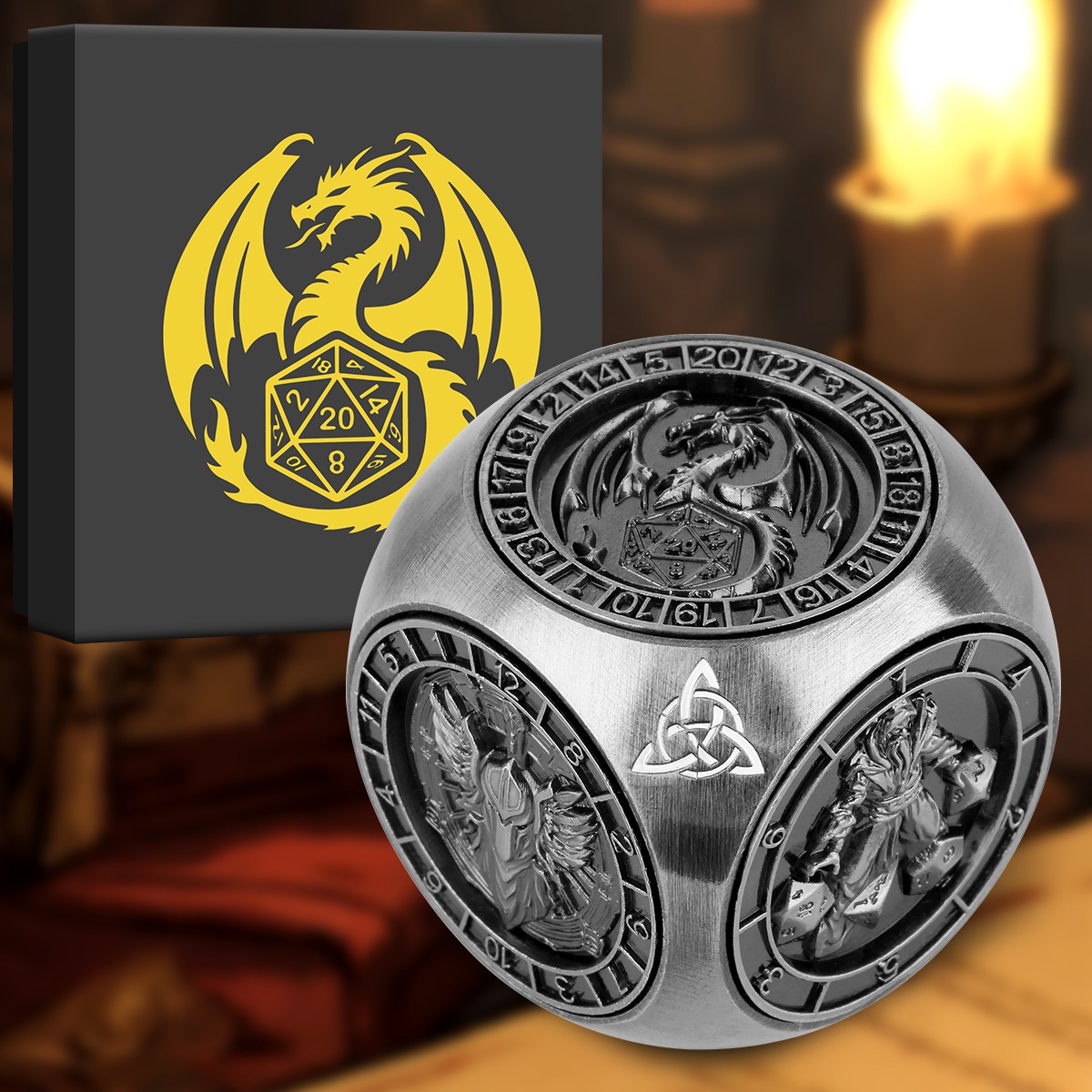 6-pack DND Dice Wheel Gift Box Set, Retro Wheel Metal Polyhedral Board Game Prop, Desktop Role Playing Decoration Collectibles Game Dice Accessories
