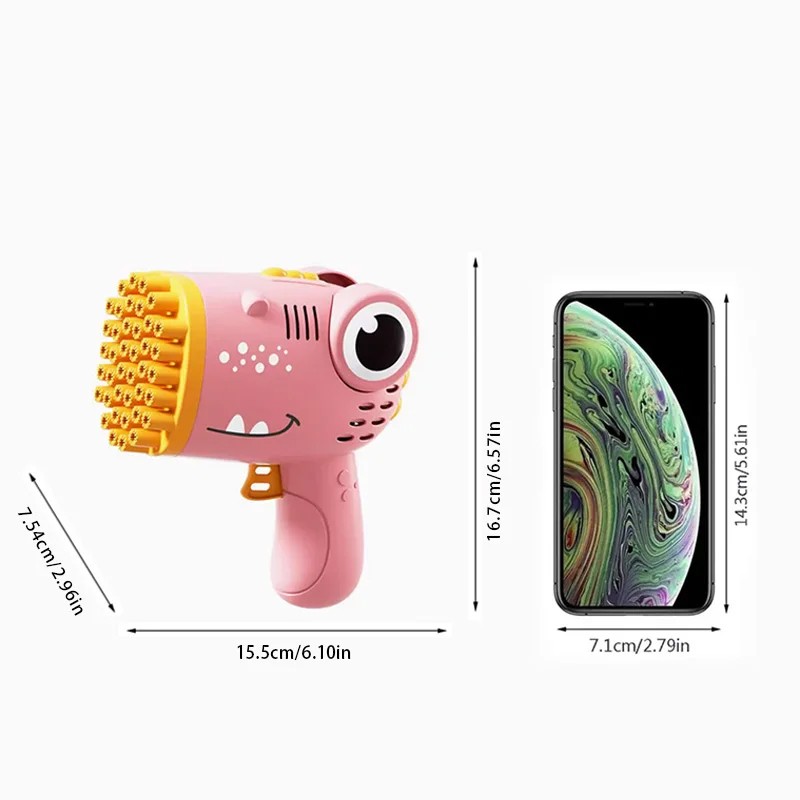 40-Hole Dinosaur Bubble Gun - 2-in-1 Electric Bubble Machine for Kids