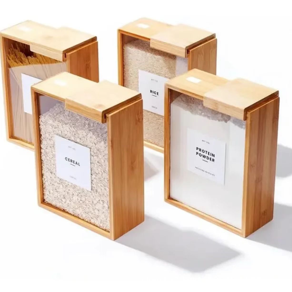 Household Bamboo Sliding Cover Grain Storage Box